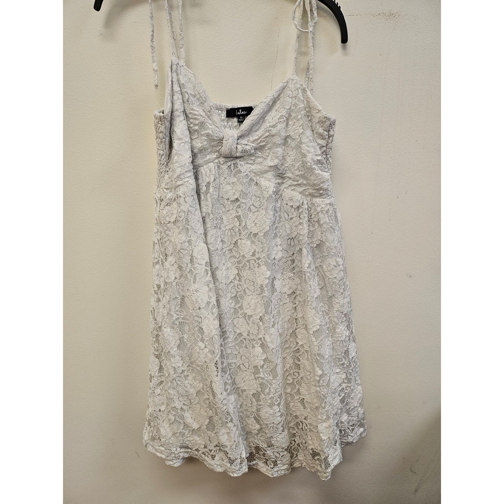 Lulus White Floral Lace Tie Strap Mini Dress XL Smocked Back Sweetheart Knot